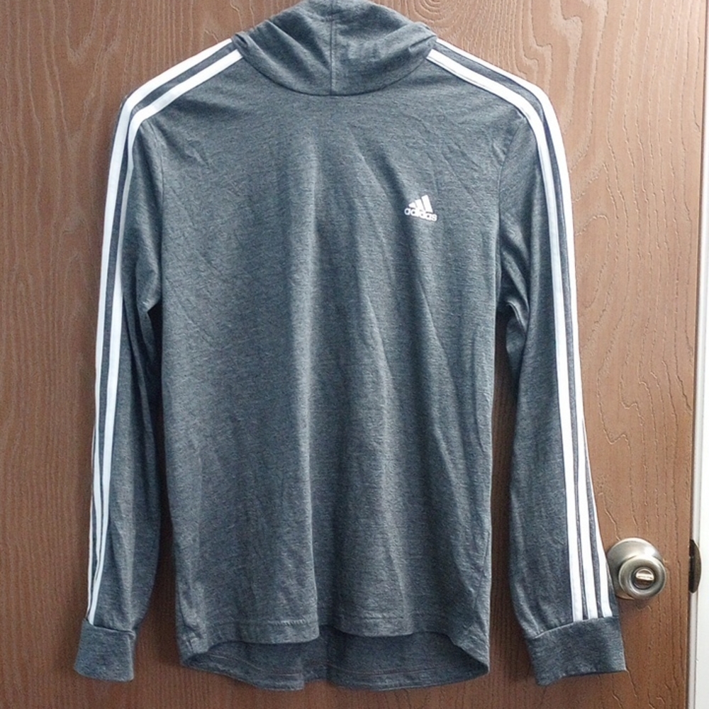 Adidas Charcoal Hoodie with White Stripes Size M